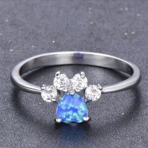 Paw Print 🐾 Blue Fire Opal and Cubic Zirconia Lab Created Ring Size 6
